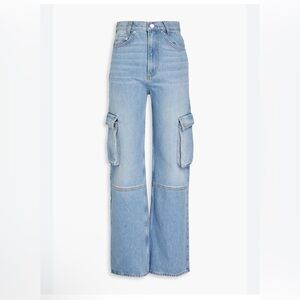 SANDRO Ultra High Rise Cargo Jeans Light Wash Tall Girl Wide Leg Size 34 / XS